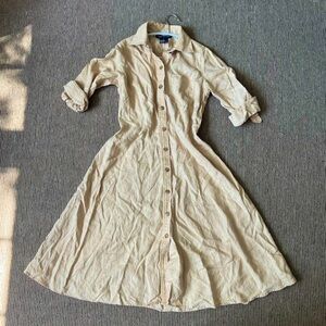 Jones New York 100% Tan Linen Dress Button Down Size 4 - Small Pen Mark